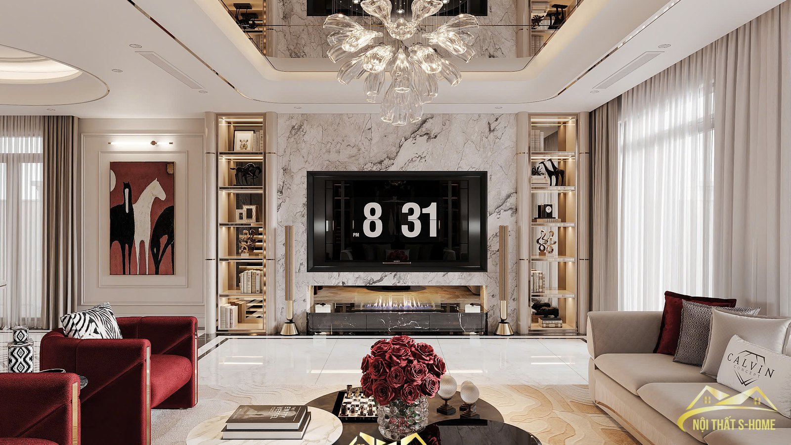 Phòng khách biệt thự chị Hương tại Đảo Vua 2, Vinhomes Vũ Yên, Hải Phòng do S-Home Design thiết kế thi công