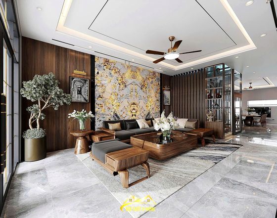 Mẫu thiết kế nhà phố nam định — tông gỗ do S-Home thực hiện